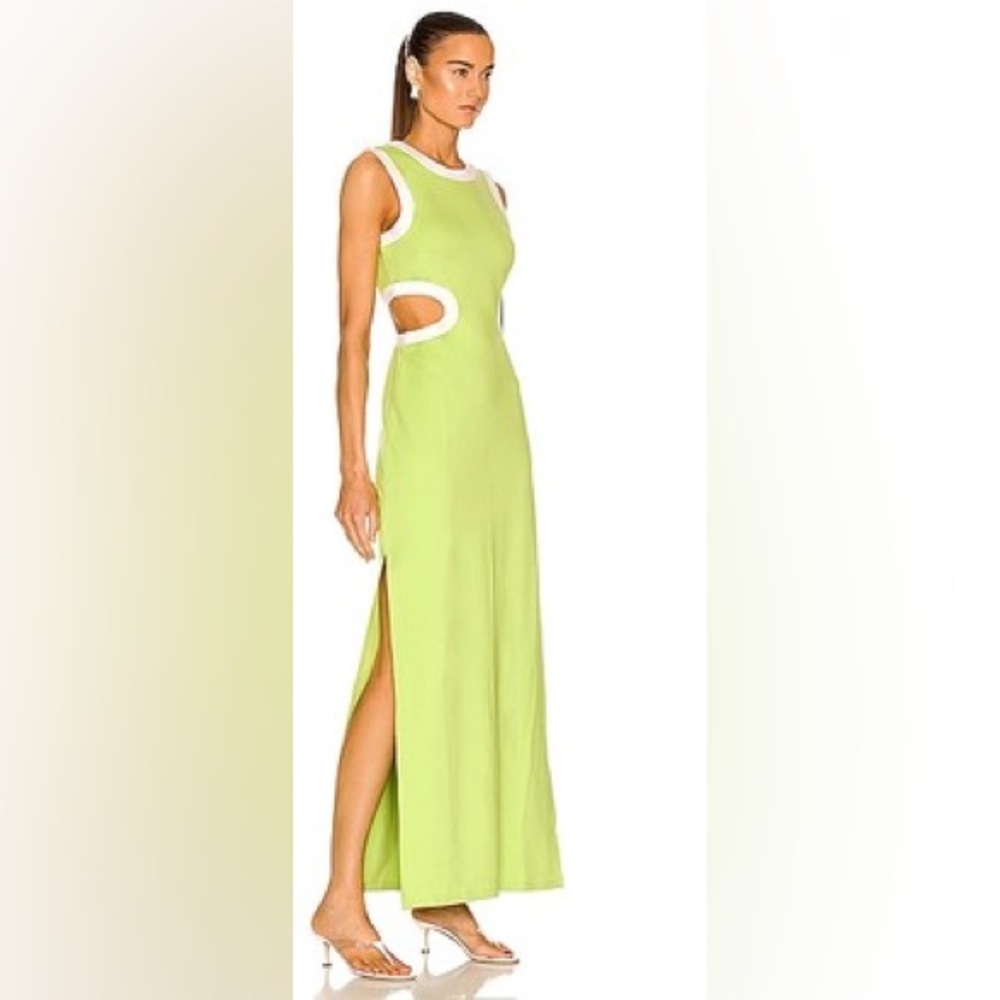 STAUD Green Sheath Maxi Dress with Cutout and Slit